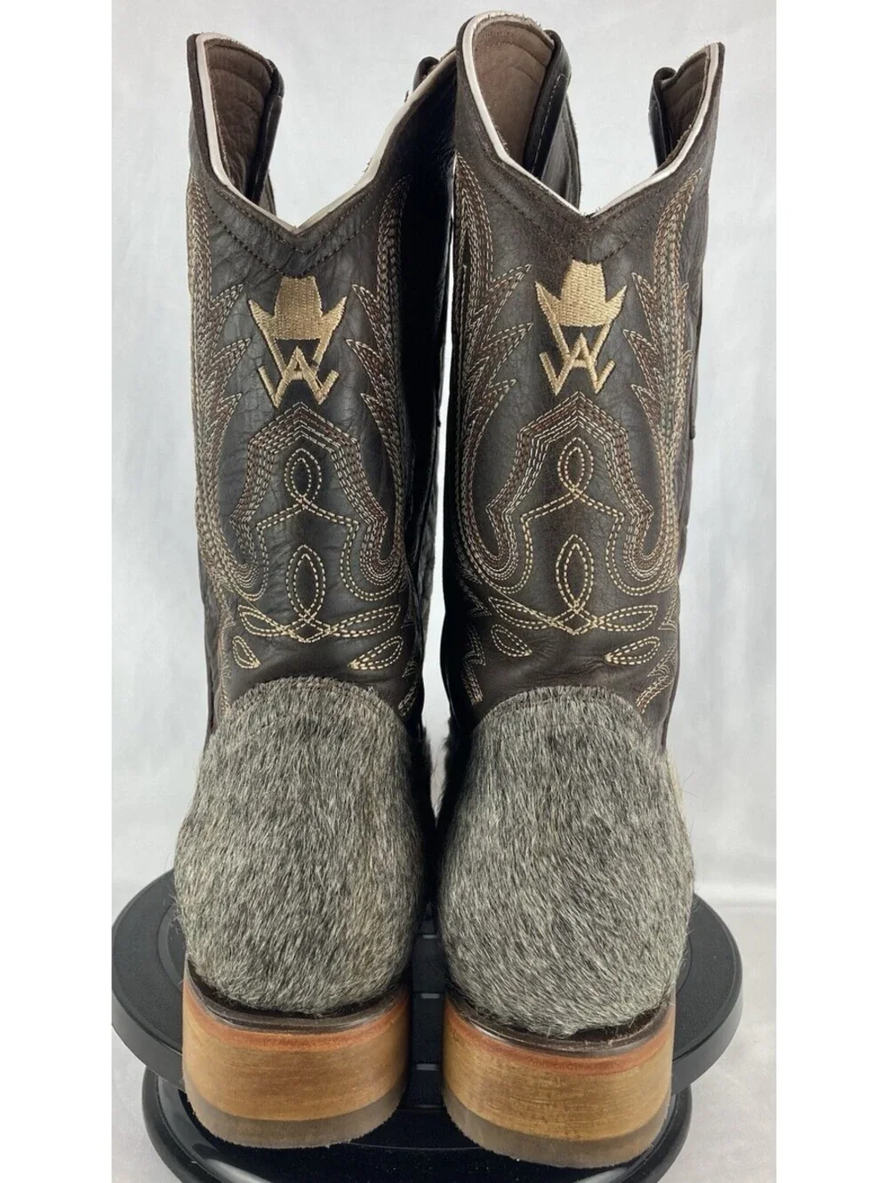 NEW Mens 12 White Wing Hair on Hide Western Boots Wide Square Toe Gray Hair Calf